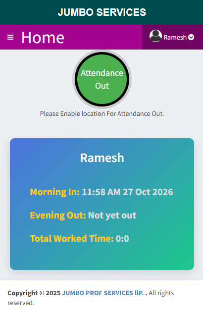 Employee mobile attendance dashboard