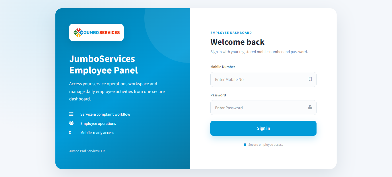 Employee field service dashboard